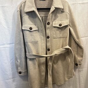 Stylish Beige Utility Jacket with Belt